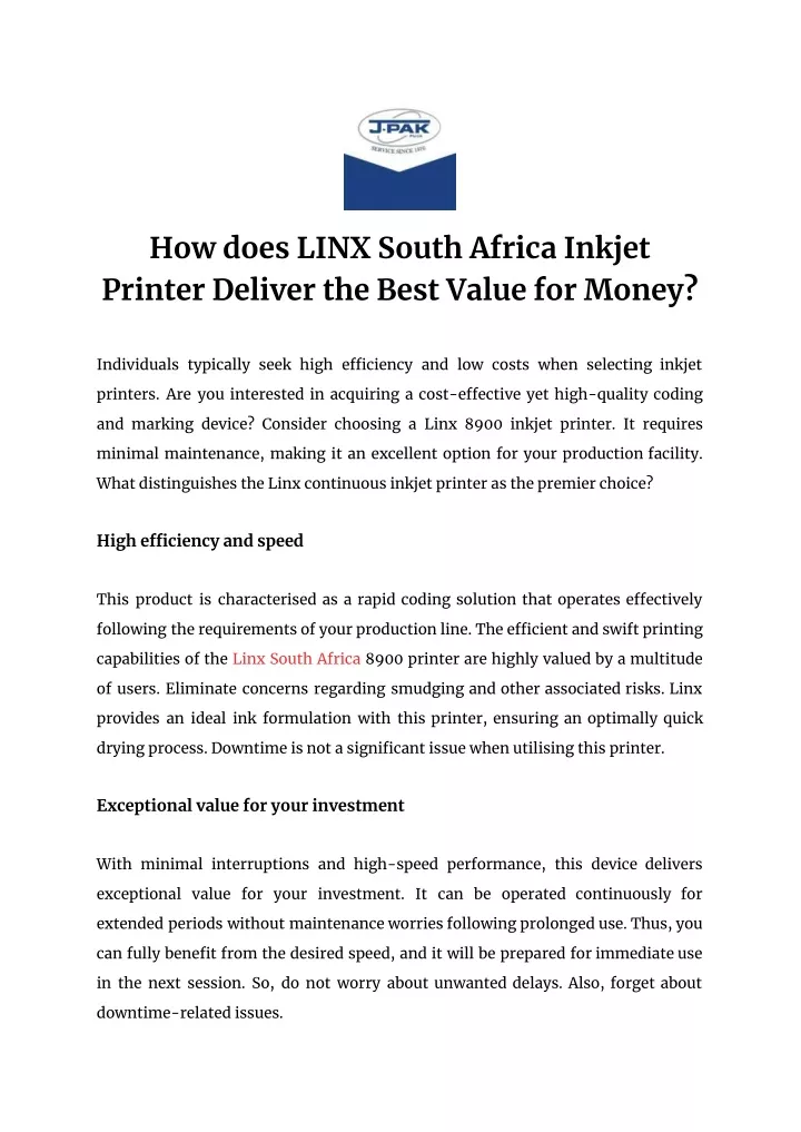 PPT - How does LINX South Africa Inkjet Printer Deliver the Best Value for Money_ PowerPoint Presentation - ID:13645046