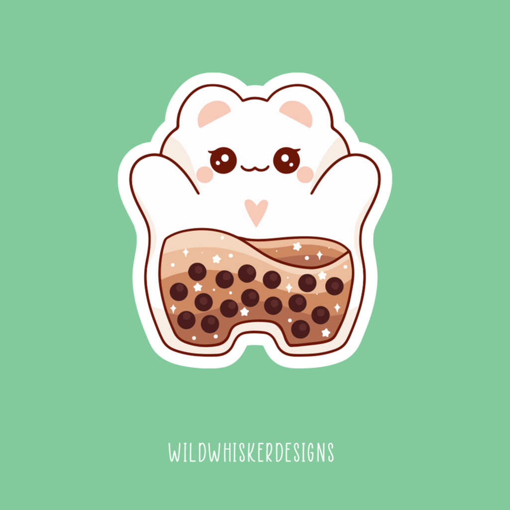 Boba Cat Sticker | Cute Cat with Bubble Tea Design