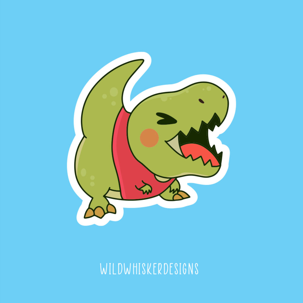 Roaring Dinosaur Sticker Wearing Red Clothes